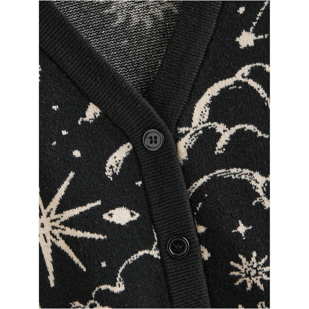 Women's Plus Size Paisley Cardigan Sweater Boho Knit V Neck Long Sleeve - Picture 3 of 4